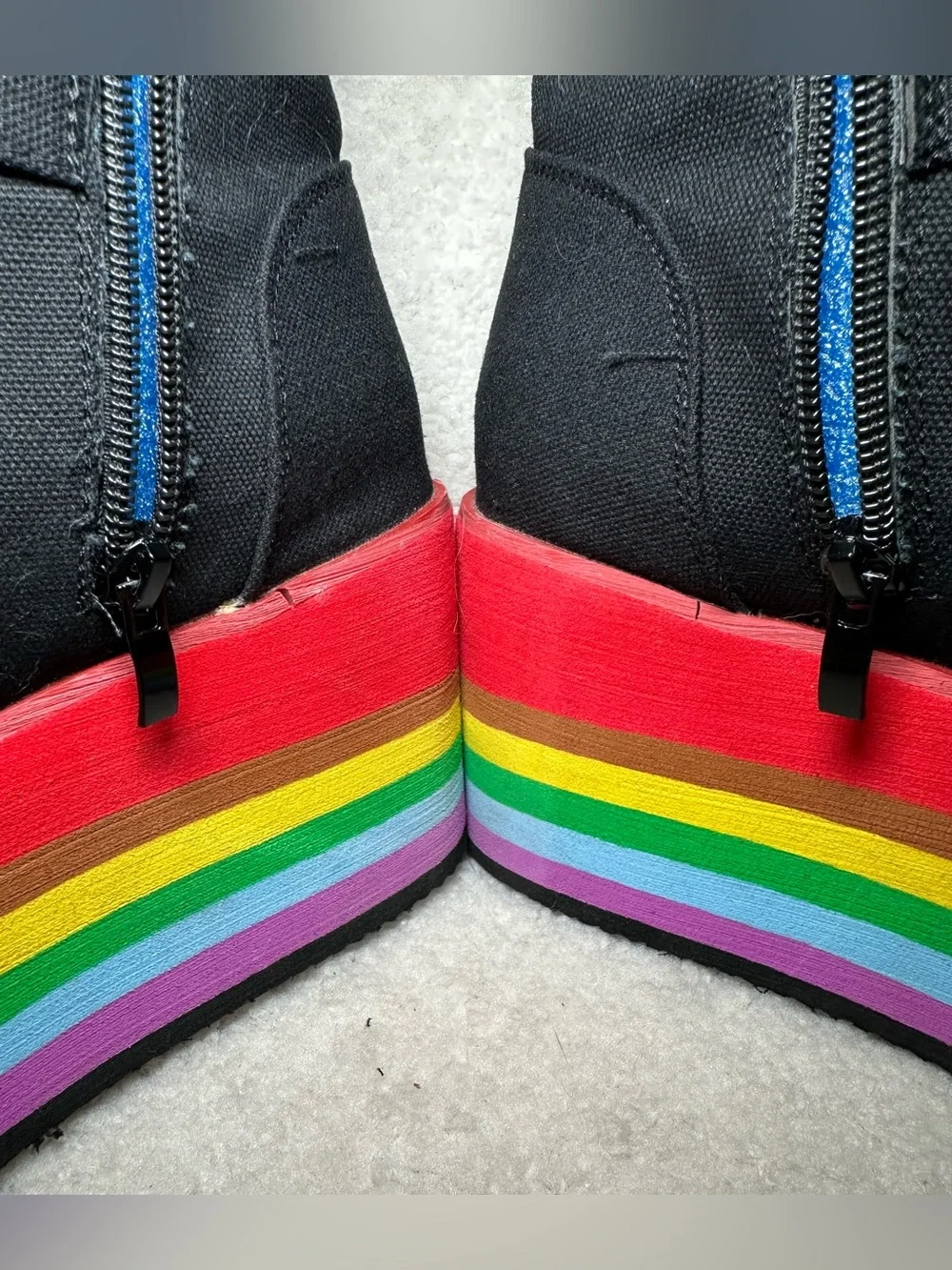 Rainbow Platform Goth Rave Boots Knee High Black Gay Pride‎ Bratz Y2K Cosplay 9